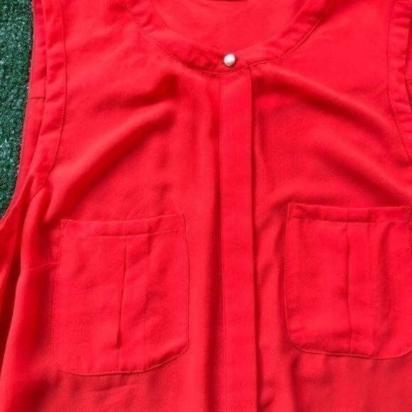 Orange Button Down Tunic Sleeveless Slightly Sheer Top Size S/M - Picture 6 of 8